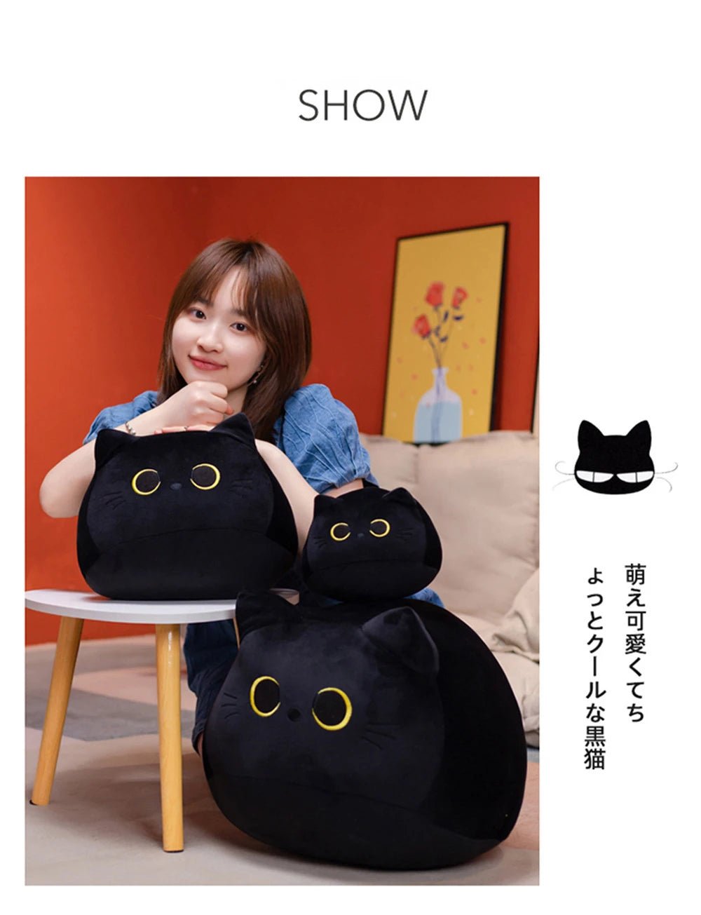 25cm Kawaii Black Cat Plush Toy Soft Stuffed Animal Pillow Black Cat Plush Doll Baby Toys Plushie Christmas Gift for Kids Girls - Deems