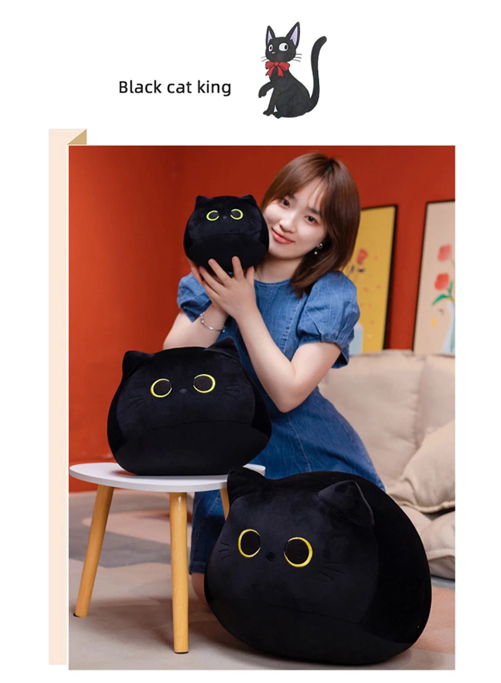 25cm Kawaii Black Cat Plush Toy Soft Stuffed Animal Pillow Black Cat Plush Doll Baby Toys Plushie Christmas Gift for Kids Girls - Deems