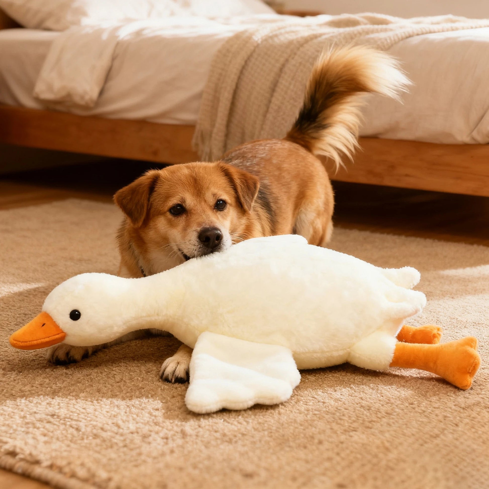 50cm Soft Goose Plush Toy for Cats Dogs Relax Pet Companion Anxiety - Relieving Dog Buddy Energy Release Gift for Pets - Deems