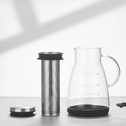 24oz Classic Glass Cold Brew Coffee Pitcher, Manual Pour-over Iced Coffee Maker, No-Electricity Glass Jug for Juice and Tea