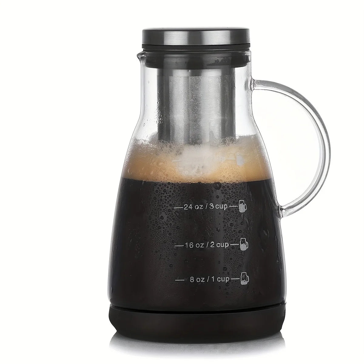 24oz Classic Glass Cold Brew Coffee Pitcher, Manual Pour-over Iced Coffee Maker, No-Electricity Glass Jug for Juice and Tea