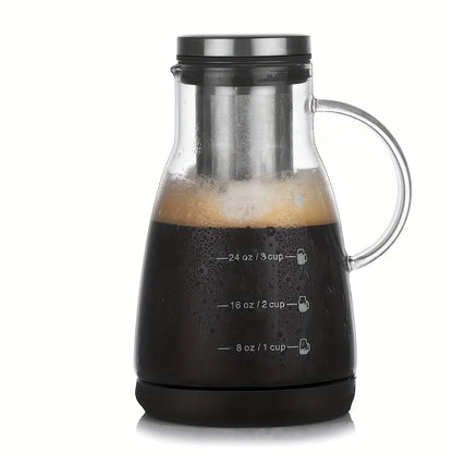24oz Classic Glass Cold Brew Coffee Pitcher, Manual Pour-over Iced Coffee Maker, No-Electricity Glass Jug for Juice and Tea