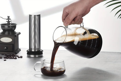 24oz Classic Glass Cold Brew Coffee Pitcher, Manual Pour-over Iced Coffee Maker, No-Electricity Glass Jug for Juice and Tea