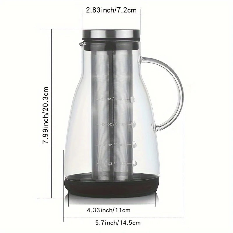 24oz Classic Glass Cold Brew Coffee Pitcher, Manual Pour-over Iced Coffee Maker, No-Electricity Glass Jug for Juice and Tea