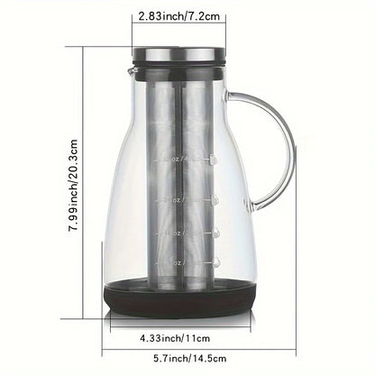 24oz Classic Glass Cold Brew Coffee Pitcher, Manual Pour-over Iced Coffee Maker, No-Electricity Glass Jug for Juice and Tea
