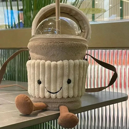 Replica Cartoon Coffee Milk Tea Bag Interesting Pendant Plush Toy Keychain Dolls Accompanying Cups Crossbody Plush Bags