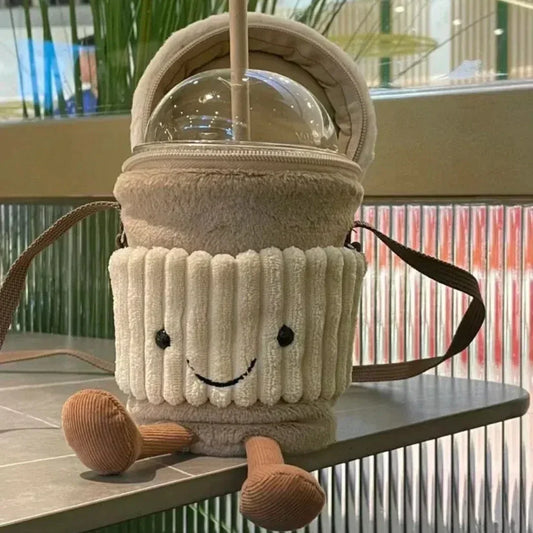 Replica Cartoon Coffee Milk Tea Bag Interesting Pendant Plush Toy Keychain Dolls Accompanying Cups Crossbody Plush Bags