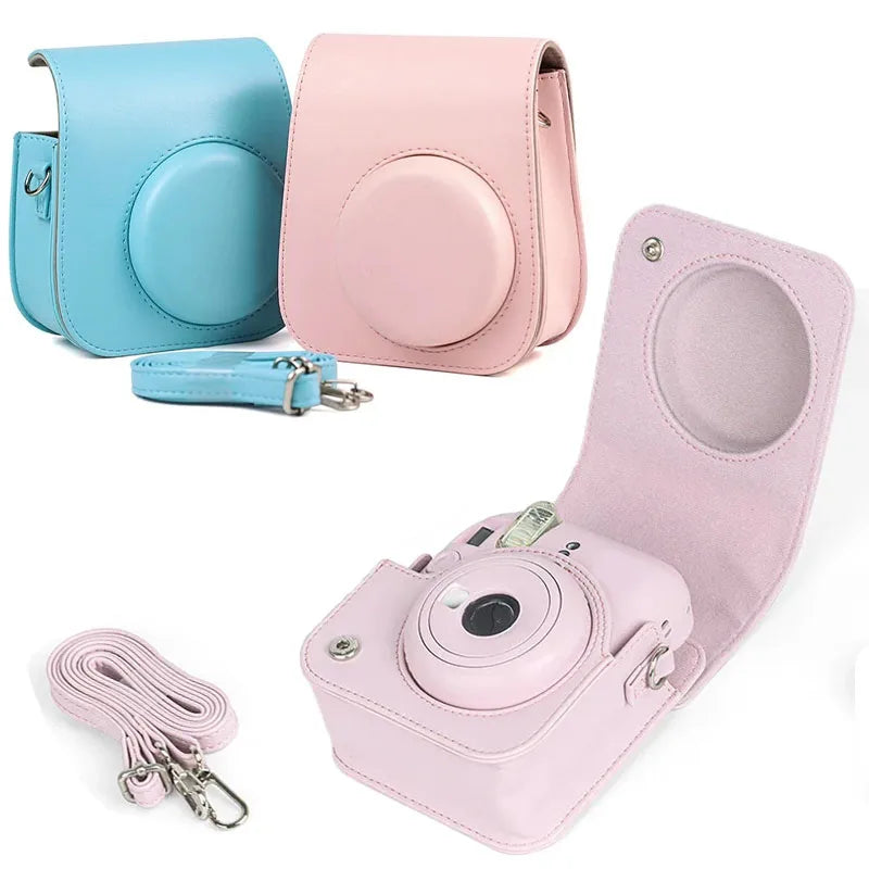 For Fujifilm Film Camera Bag for Instax Mini 11 9 8 Camera Case PU Leather Soft Silicone Cover Bag with Shoulder Strap