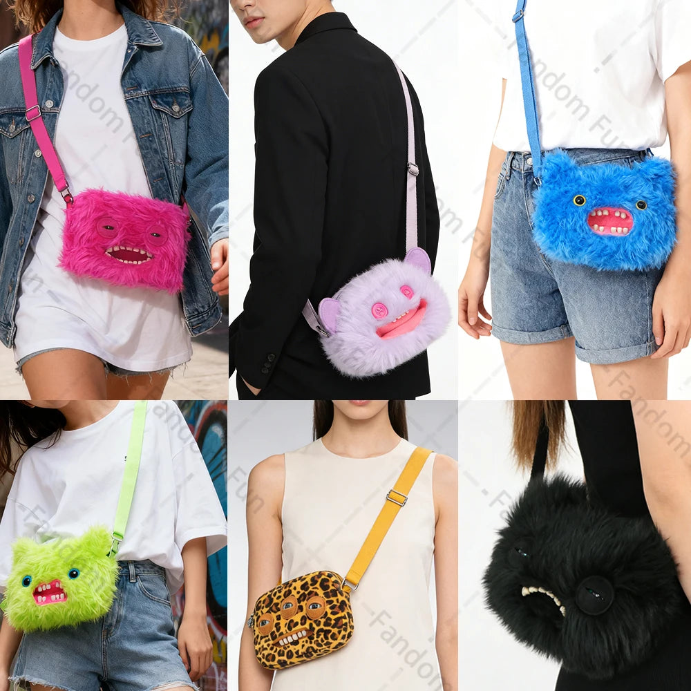 Fuggler Original Plush Shoulder Bag Wide Eyed Weirdo Screech Ugly Tooth Monster Big Head Crossbody Furry Backpack Birthday Gift