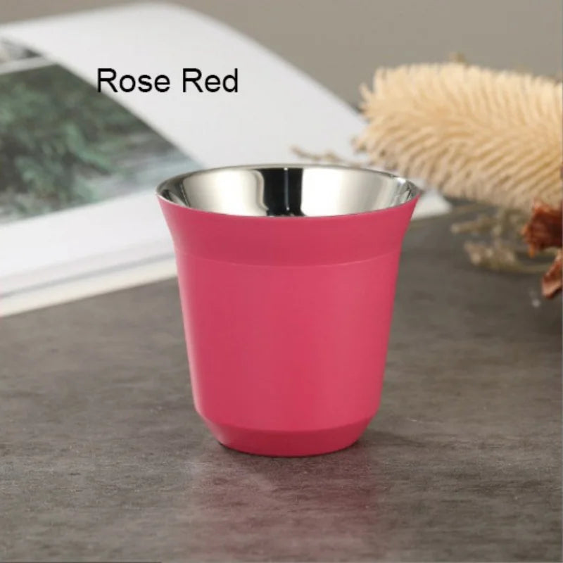 Summer New Simple Flat Bottom Cup Stainless Steel Double-layer Inner Tank Capsule Coffee Cup High-grade Solid Color Water Cup