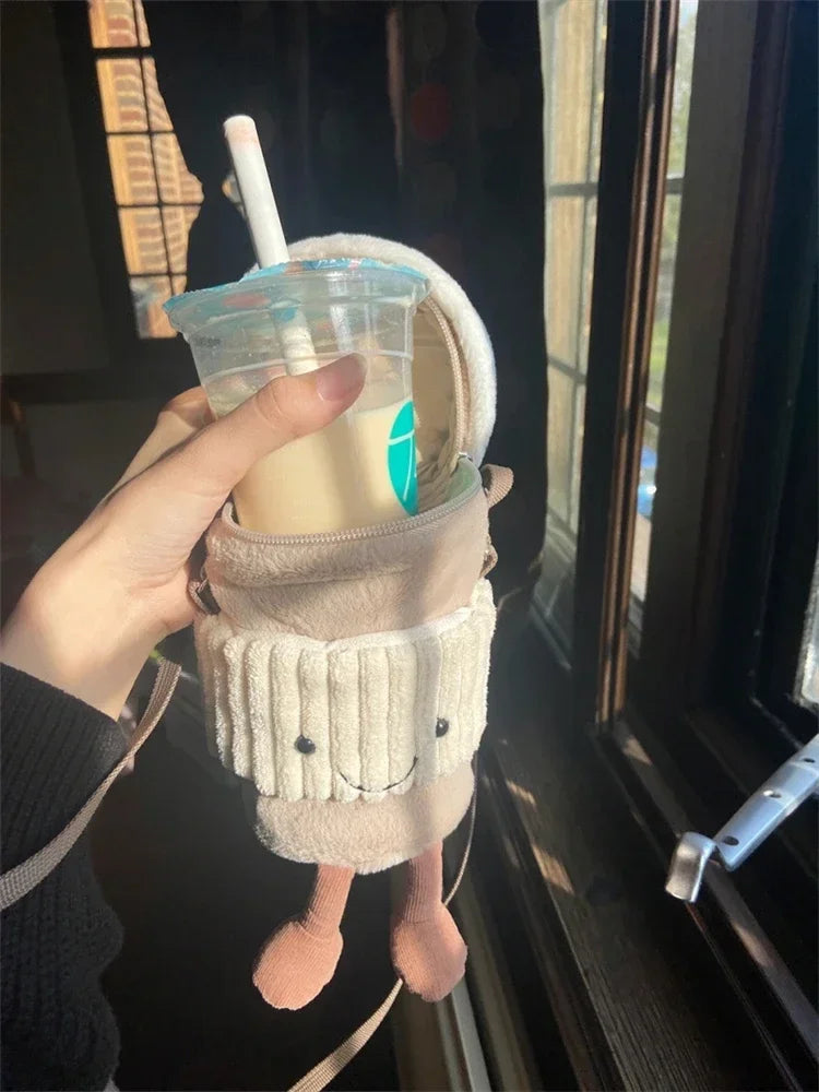 Replica Cartoon Coffee Milk Tea Bag Interesting Pendant Plush Toy Keychain Dolls Accompanying Cups Crossbody Plush Bags
