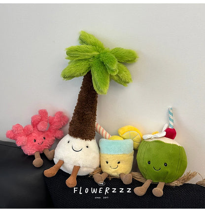 JELLYCAT Lemonade Coconut Plushies Very Soft Palm Tree Red Coral Plush Toy Cartoon Doll Home Decor Xmas Gifts Girl