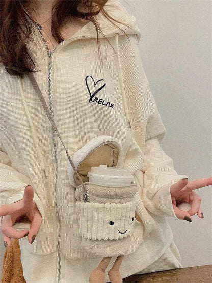 Replica Cartoon Coffee Milk Tea Bag Interesting Pendant Plush Toy Keychain Dolls Accompanying Cups Crossbody Plush Bags