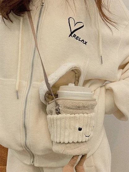 Replica Cartoon Coffee Milk Tea Bag Interesting Pendant Plush Toy Keychain Dolls Accompanying Cups Crossbody Plush Bags