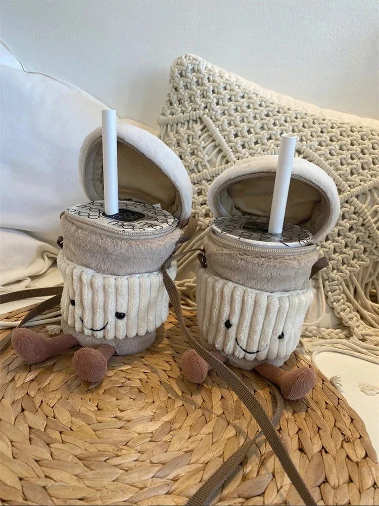 Replica Cartoon Coffee Milk Tea Bag Interesting Pendant Plush Toy Keychain Dolls Accompanying Cups Crossbody Plush Bags