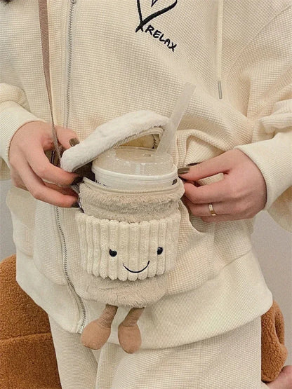 Replica Cartoon Coffee Milk Tea Bag Interesting Pendant Plush Toy Keychain Dolls Accompanying Cups Crossbody Plush Bags