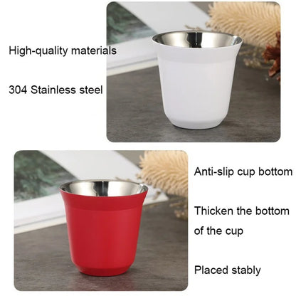 Summer New Simple Flat Bottom Cup Stainless Steel Double-layer Inner Tank Capsule Coffee Cup High-grade Solid Color Water Cup