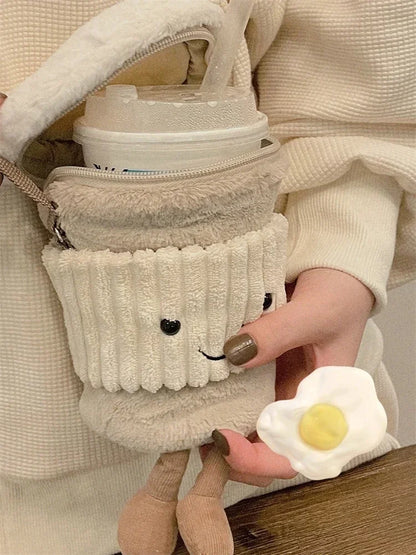 Replica Cartoon Coffee Milk Tea Bag Interesting Pendant Plush Toy Keychain Dolls Accompanying Cups Crossbody Plush Bags