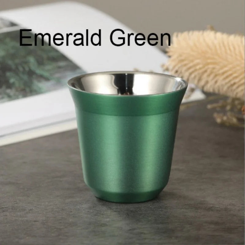 Summer New Simple Flat Bottom Cup Stainless Steel Double-layer Inner Tank Capsule Coffee Cup High-grade Solid Color Water Cup