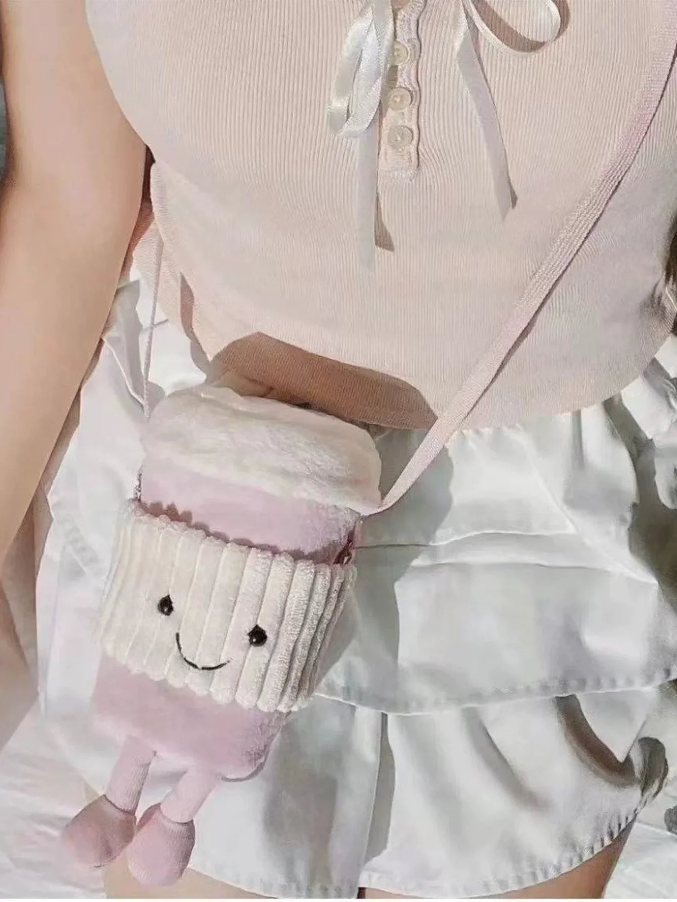 Replica Cartoon Coffee Milk Tea Bag Interesting Pendant Plush Toy Keychain Dolls Accompanying Cups Crossbody Plush Bags