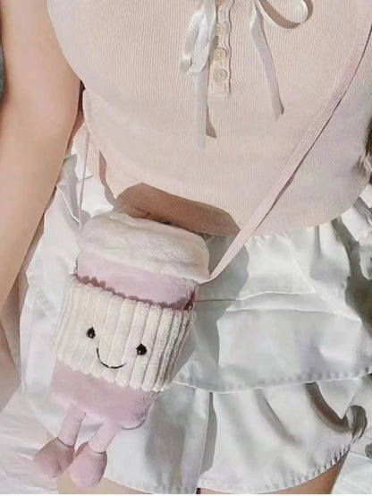 Replica Cartoon Coffee Milk Tea Bag Interesting Pendant Plush Toy Keychain Dolls Accompanying Cups Crossbody Plush Bags