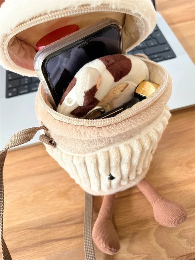 Replica Cartoon Coffee Milk Tea Bag Interesting Pendant Plush Toy Keychain Dolls Accompanying Cups Crossbody Plush Bags