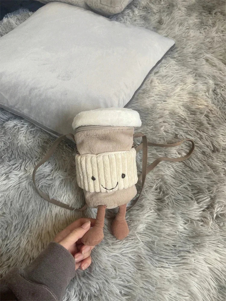 Replica Cartoon Coffee Milk Tea Bag Interesting Pendant Plush Toy Keychain Dolls Accompanying Cups Crossbody Plush Bags