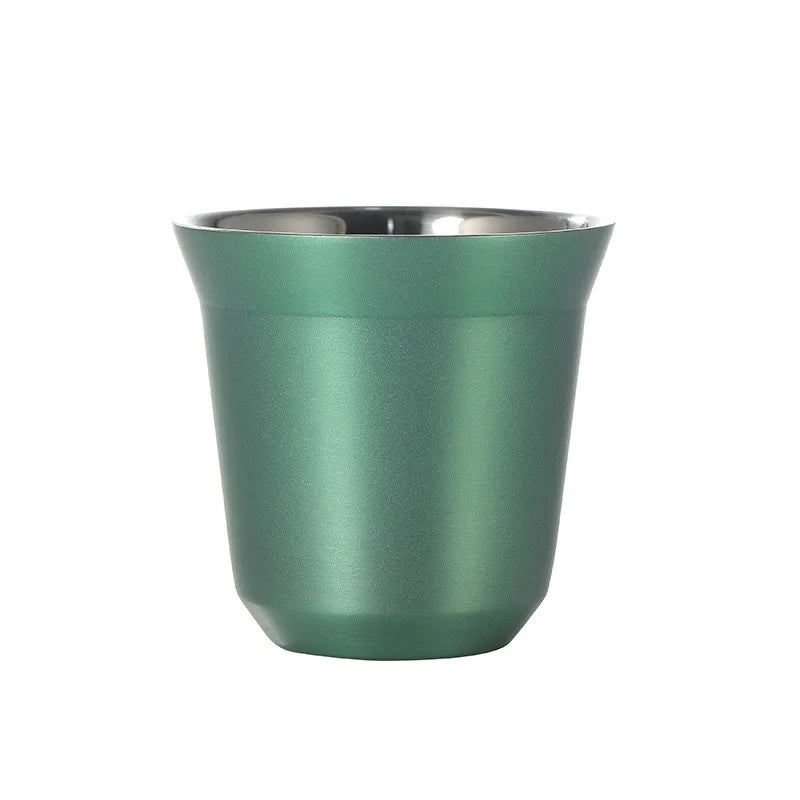 Summer New Simple Flat Bottom Cup Stainless Steel Double-layer Inner Tank Capsule Coffee Cup High-grade Solid Color Water Cup