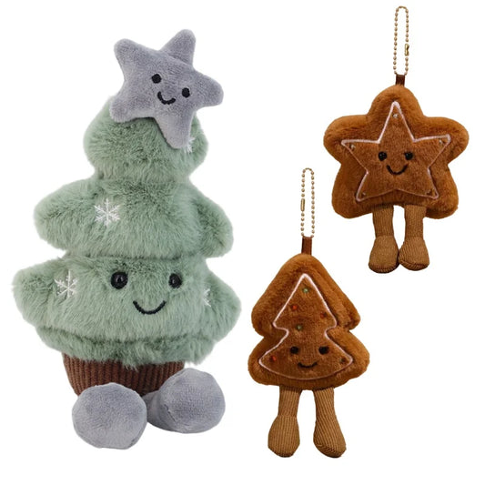 Funny Christmas Tree Plush Toys Cute Cartoon Gingerbread Dolls Soft Star Moon Shape Stuffed for Kids Festival Decor Party Gift