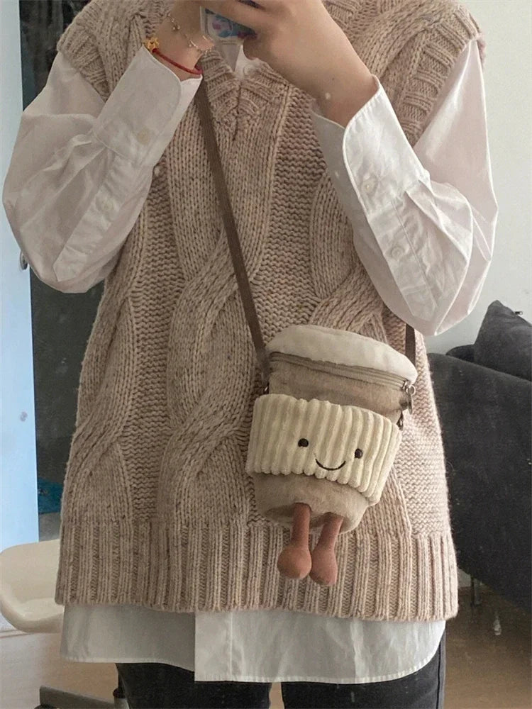 Replica Cartoon Coffee Milk Tea Bag Interesting Pendant Plush Toy Keychain Dolls Accompanying Cups Crossbody Plush Bags