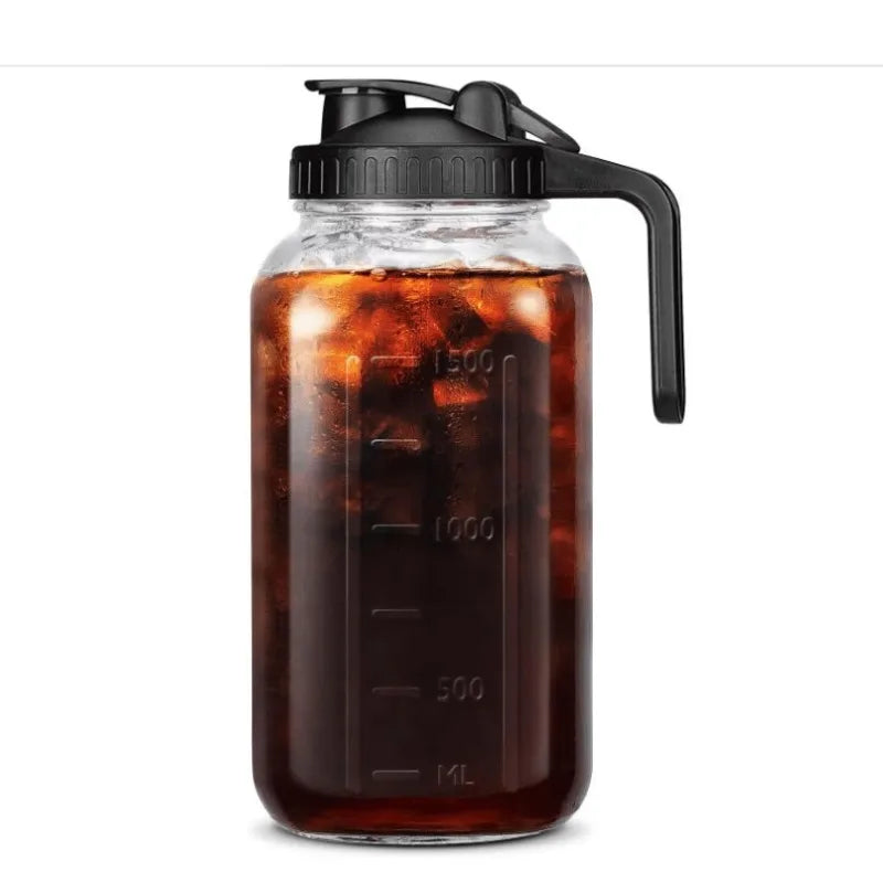 Glass Mason Jar Pitcher with Lid Wide Mouth,32/64oz Cold Brew Coffee Pot Water Bottle Iced Tea Dispenser,Beverage Glass Bottle
