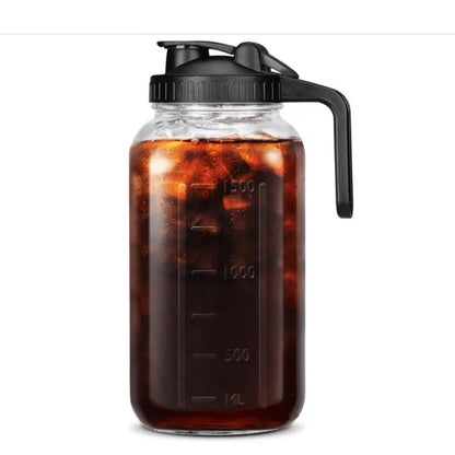Glass Mason Jar Pitcher with Lid Wide Mouth,32/64oz Cold Brew Coffee Pot Water Bottle Iced Tea Dispenser,Beverage Glass Bottle