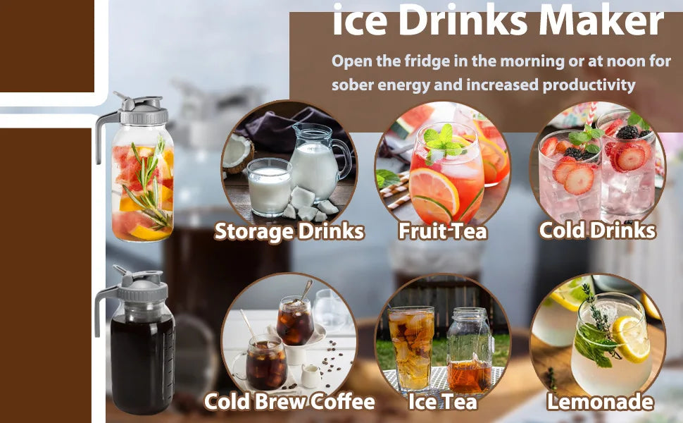 Glass Mason Jar Pitcher with Lid Wide Mouth,32/64oz Cold Brew Coffee Pot Water Bottle Iced Tea Dispenser,Beverage Glass Bottle