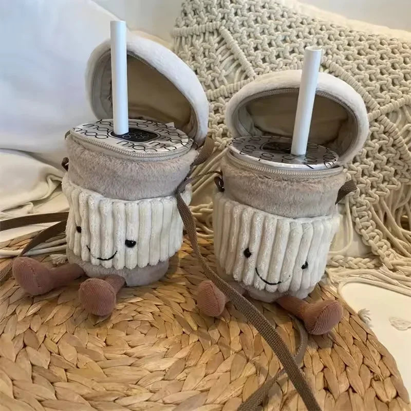 Replica Cartoon Coffee Milk Tea Bag Interesting Pendant Plush Toy Keychain Dolls Accompanying Cups Crossbody Plush Bags