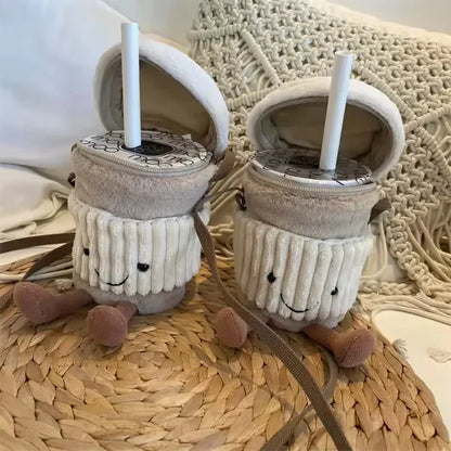 Replica Cartoon Coffee Milk Tea Bag Interesting Pendant Plush Toy Keychain Dolls Accompanying Cups Crossbody Plush Bags