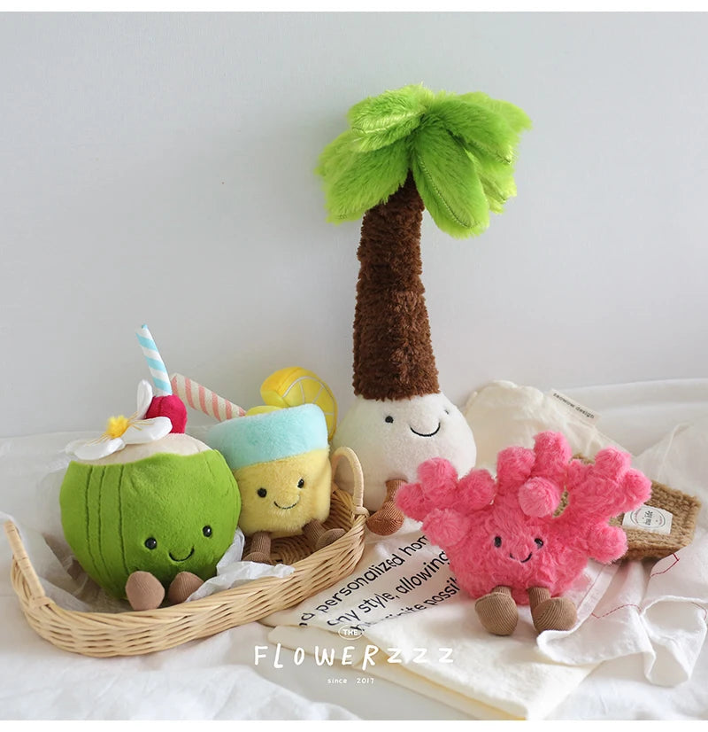 JELLYCAT Lemonade Coconut Plushies Very Soft Palm Tree Red Coral Plush Toy Cartoon Doll Home Decor Xmas Gifts Girl