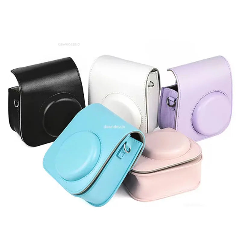 For Fujifilm Film Camera Bag for Instax Mini 11 9 8 Camera Case PU Leather Soft Silicone Cover Bag with Shoulder Strap