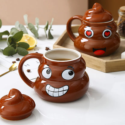 Poop Ceramic Cup,480ml Creative Coffee Cups with Spoon for Home Offices,Naughty Prank Drinkware Mug for Birthday Christmas Gift