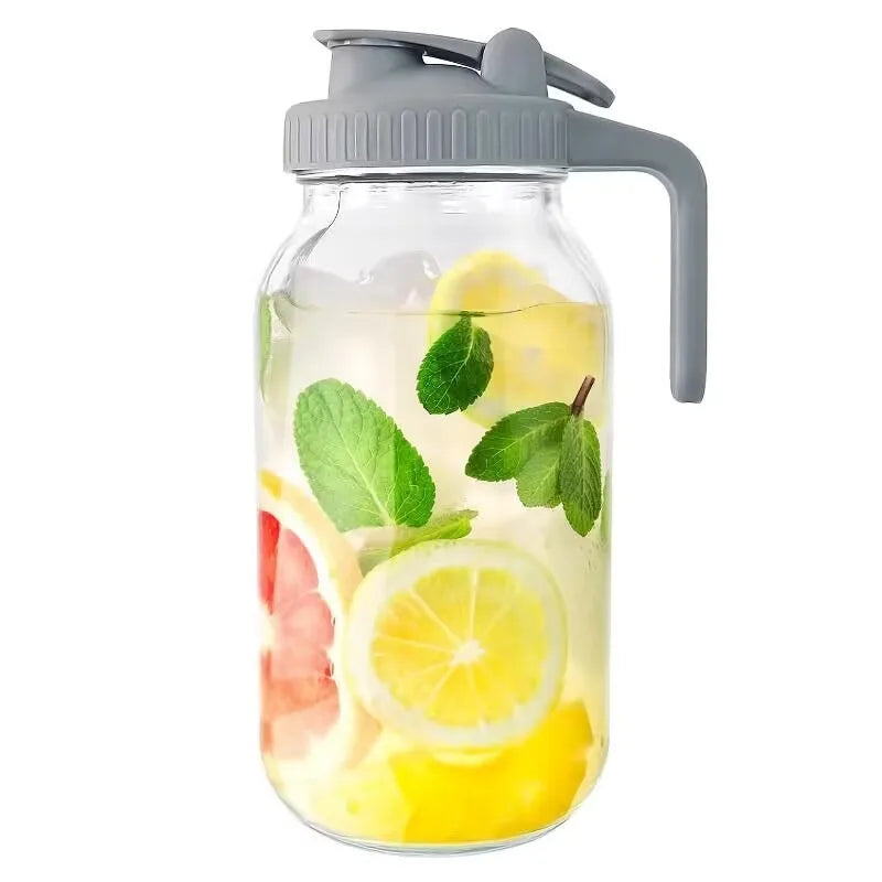 Glass Mason Jar Pitcher with Lid Wide Mouth,32/64oz Cold Brew Coffee Pot Water Bottle Iced Tea Dispenser,Beverage Glass Bottle