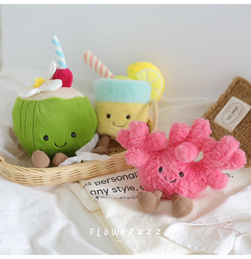 JELLYCAT Lemonade Coconut Plushies Very Soft Palm Tree Red Coral Plush Toy Cartoon Doll Home Decor Xmas Gifts Girl