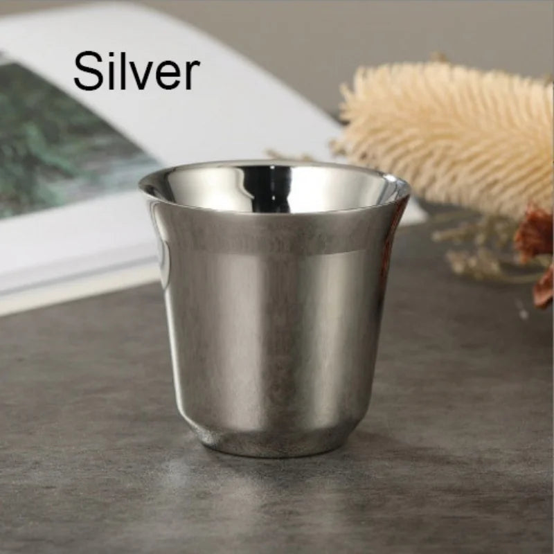 Summer New Simple Flat Bottom Cup Stainless Steel Double-layer Inner Tank Capsule Coffee Cup High-grade Solid Color Water Cup