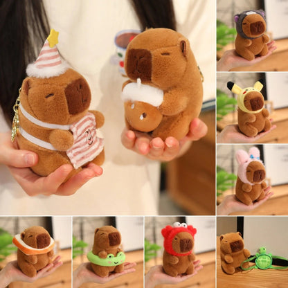 Cute Capybara Plush Toy with Hat Simulation Capybara Cosplay Crab Rabbit Cat Doll Small Size Stuffed Animals Bag Pendant Gift - Deems