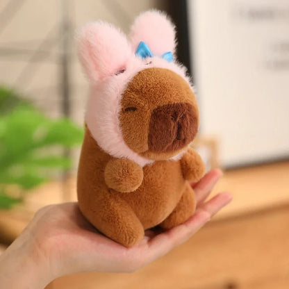 Cute Capybara Plush Toy with Hat Simulation Capybara Cosplay Crab Rabbit Cat Doll Small Size Stuffed Animals Bag Pendant Gift - Deems