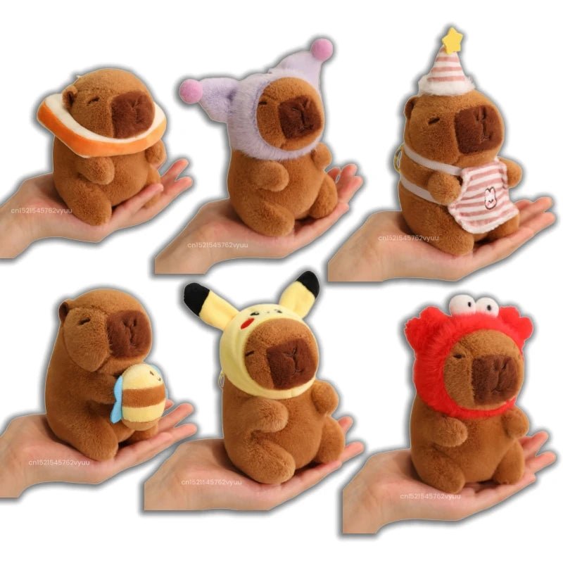 Cute Capybara Plush Toy with Hat Simulation Capybara Cosplay Crab Rabbit Cat Doll Small Size Stuffed Animals Bag Pendant Gift - Deems