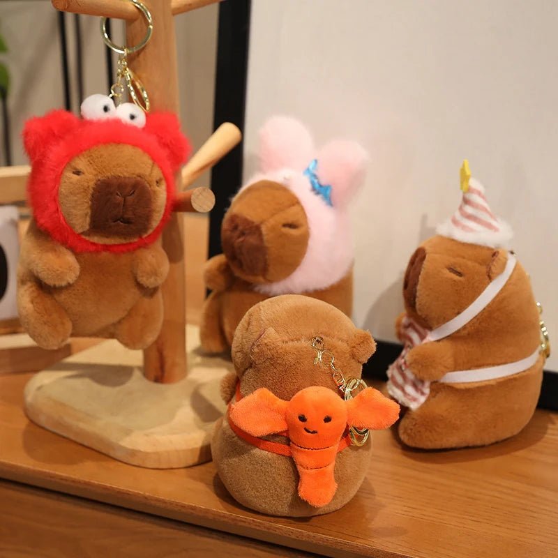 Cute Capybara Plush Toy with Hat Simulation Capybara Cosplay Crab Rabbit Cat Doll Small Size Stuffed Animals Bag Pendant Gift - Deems
