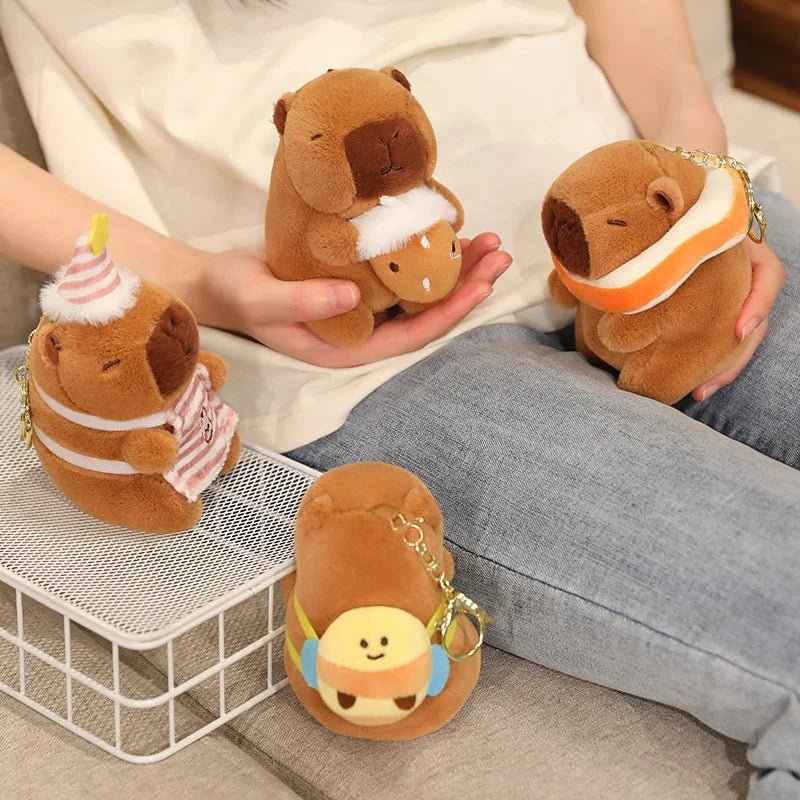 Cute Capybara Plush Toy with Hat Simulation Capybara Cosplay Crab Rabbit Cat Doll Small Size Stuffed Animals Bag Pendant Gift - Deems