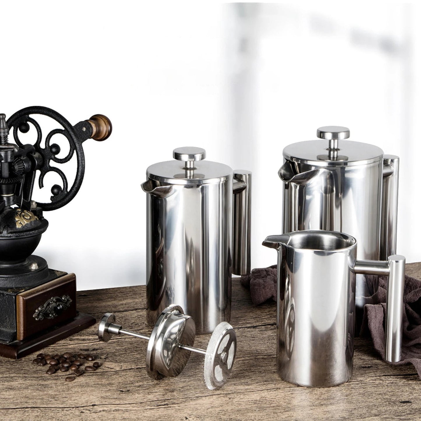 French Press Pot Filter Press Hand - made Coffee Pot Stainless Steel High Quality Double Walled Insulated 350ml/800ml/1000ml - Deems