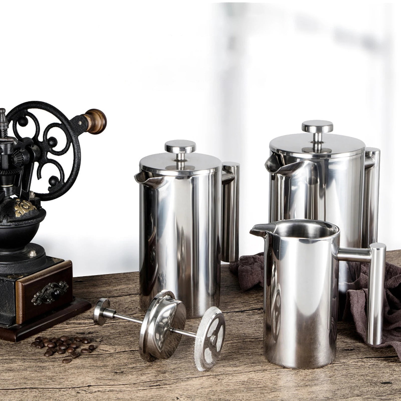 French Press Pot Filter Press Hand - made Coffee Pot Stainless Steel High Quality Double Walled Insulated 350ml/800ml/1000ml - Deems