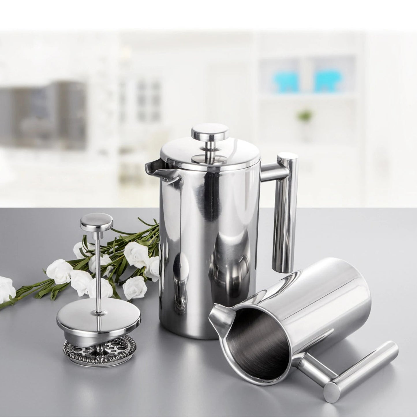 French Press Pot Filter Press Hand - made Coffee Pot Stainless Steel High Quality Double Walled Insulated 350ml/800ml/1000ml - Deems
