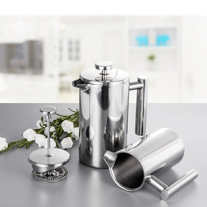 French Press Pot Filter Press Hand - made Coffee Pot Stainless Steel High Quality Double Walled Insulated 350ml/800ml/1000ml - Deems